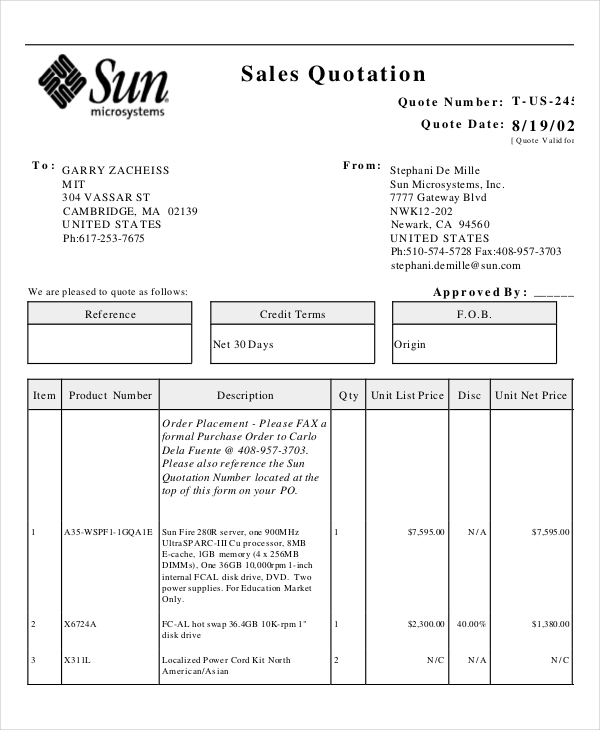 Sales Quotation Template