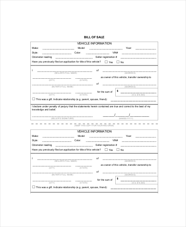 Bill Of Sale Template 8+ Free Word, PDF Documents Download