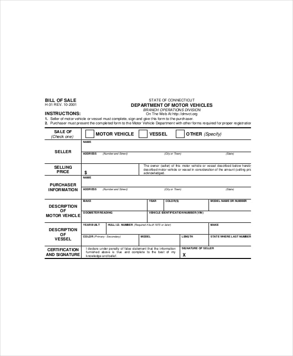 motorcycle bill of sale template