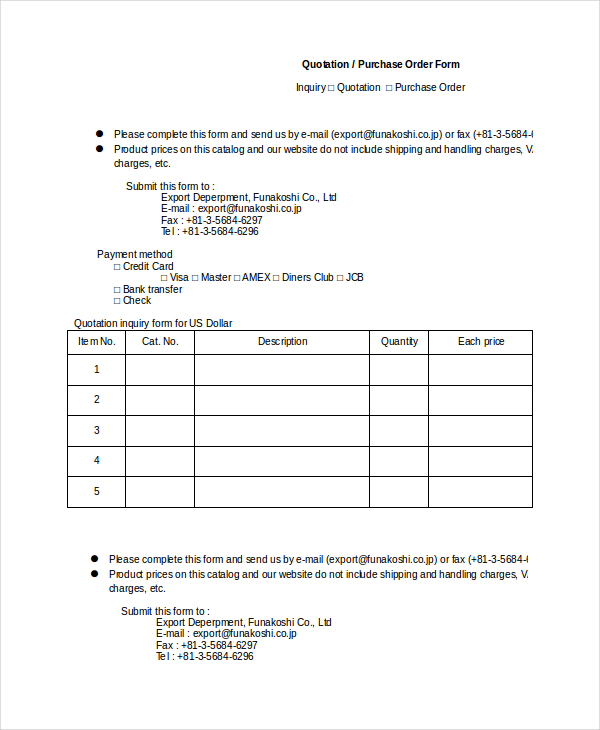 quotation form template