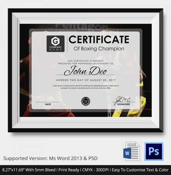 Boxing Certificate 5  Word PSD Format Download