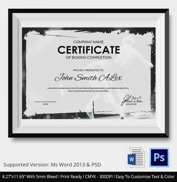 Boxing Certificate 5  Word PSD Format Download