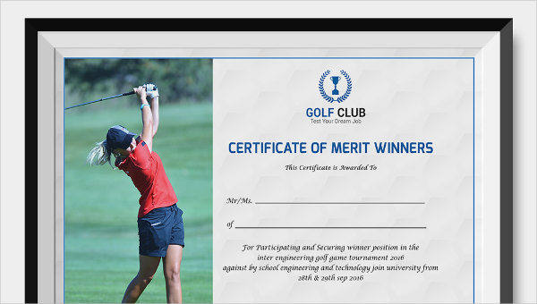 golf certificate template