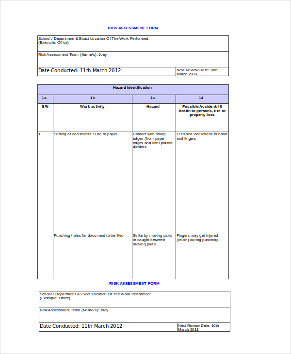 risk assessment matrix template excel