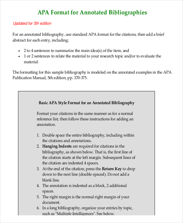 Annotated bibliography in apa format sample