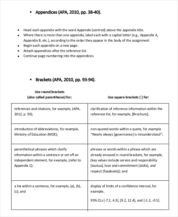 appendix in apa format example