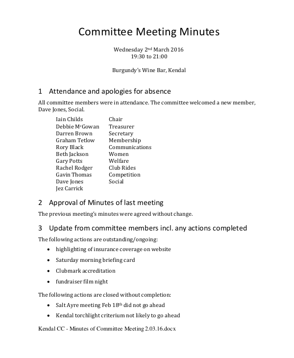 committee meeting minutes template