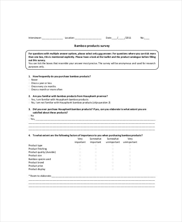 product survey template