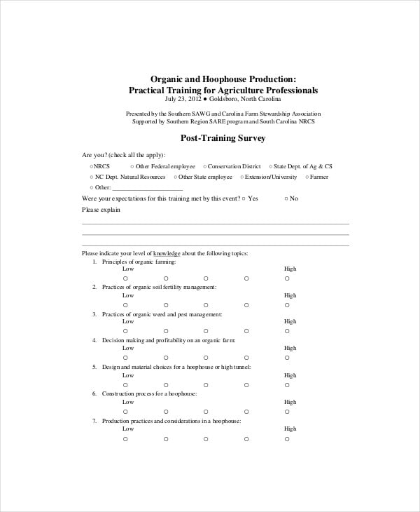 training survey template