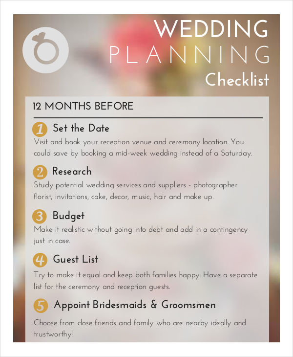 steps to wedding planning checklist