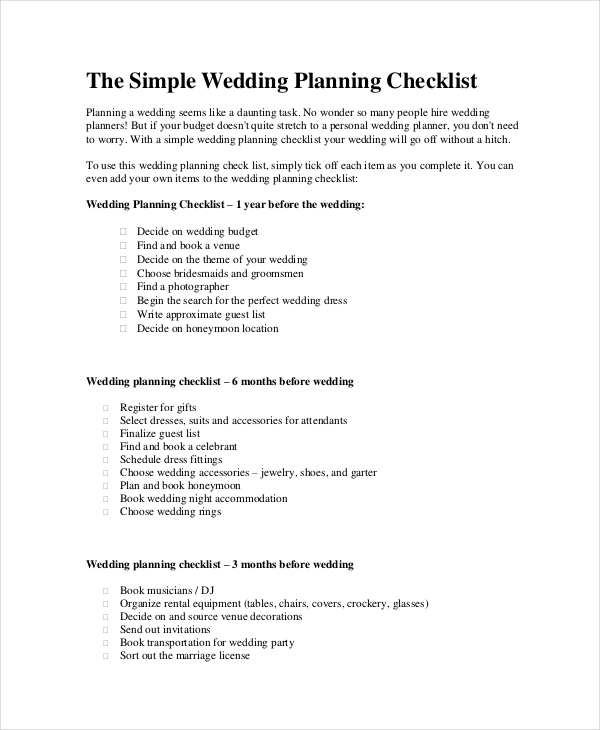 simple wedding planning checklist download