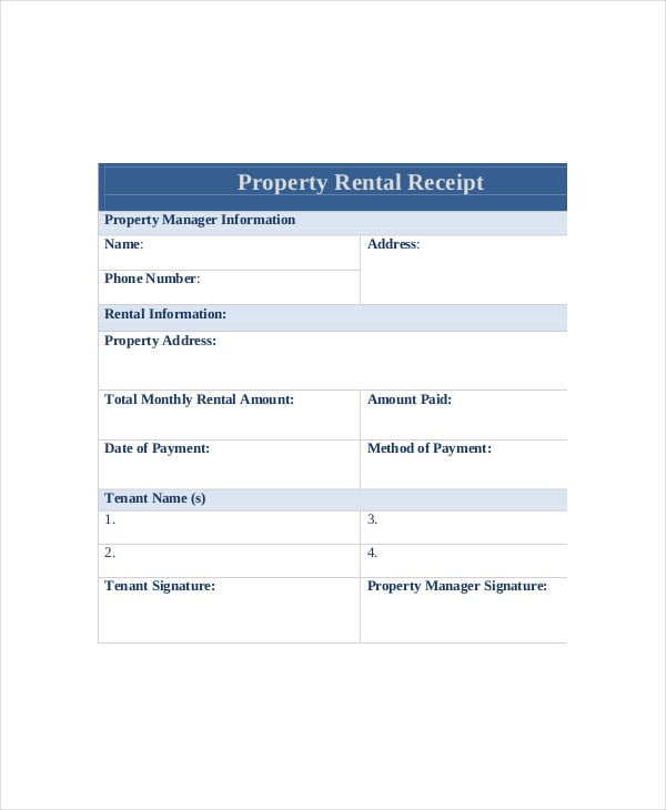 property rental receipt template