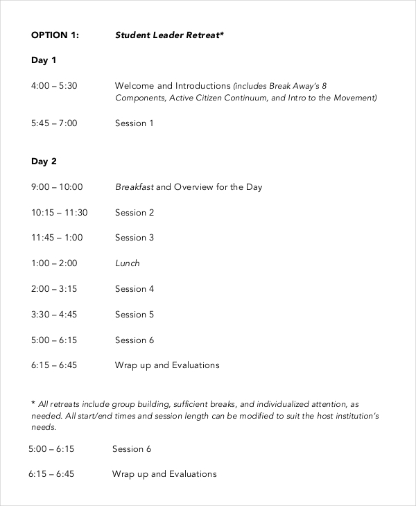 staff retreat agenda template