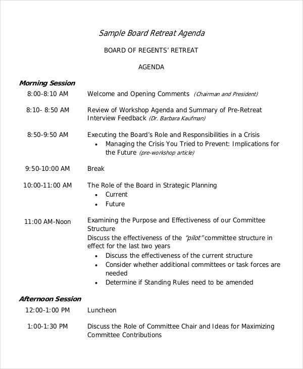 board retreat agenda template