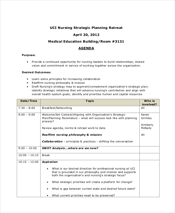 nursing strategic planning retreat agenda