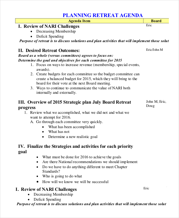 Retreat Agenda Template 7  Free Word PDF Documents Download