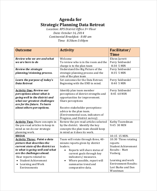 strategic planning data retreat agenda