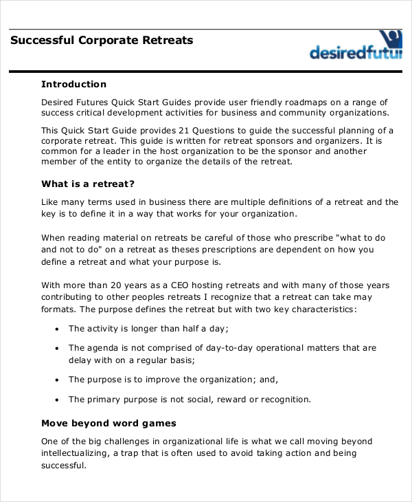 corporate retreat agenda template