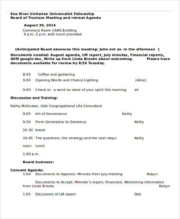 Business Retreat Agenda Template 