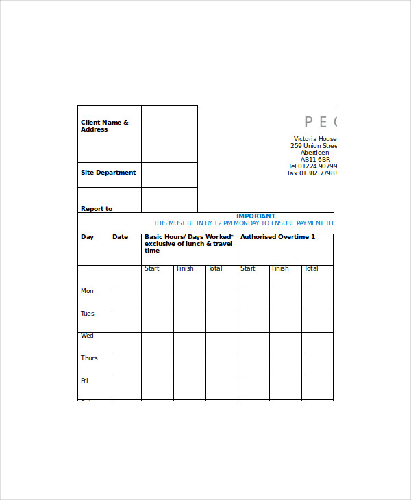 contractor timesheet template