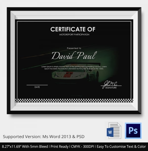 motorsport certificate templates