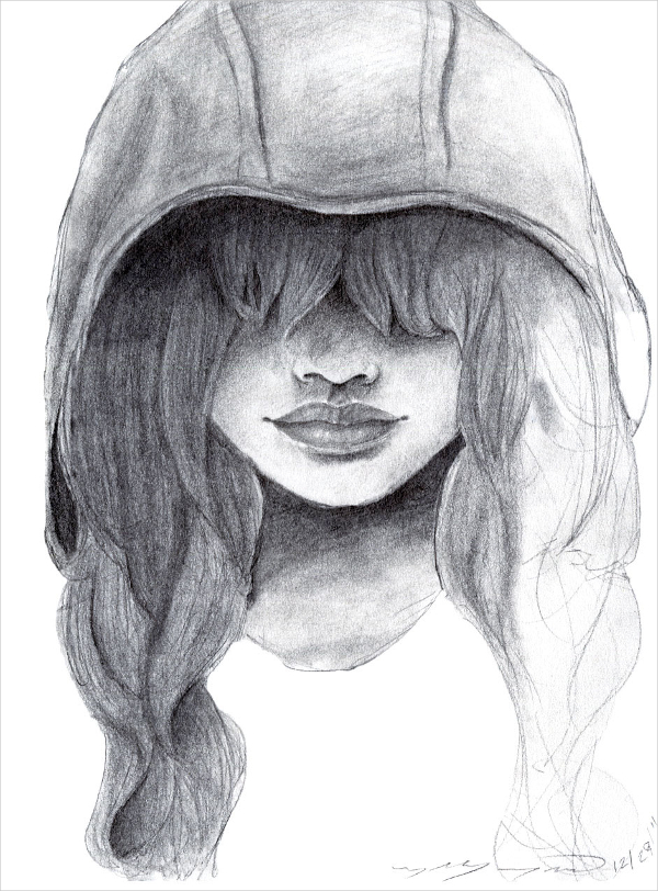 Alone Girl Drawing Sketch - Drawing Skill