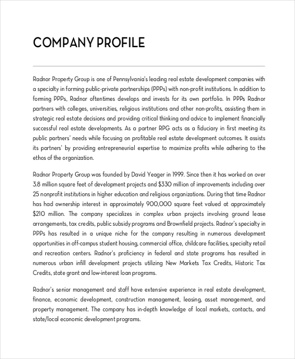 Company Profile Sample In Word Format