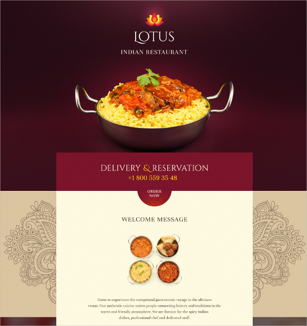 indian restaurant one page template