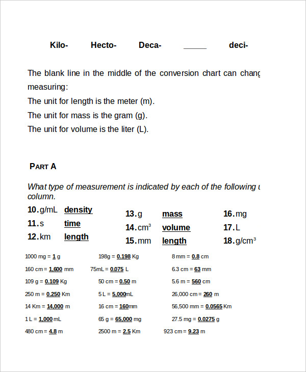 Metric System Conversion Chart 11 Free Word Excel PDF Documents