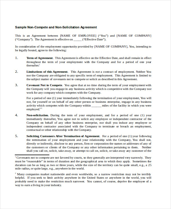 15  Non Compete Agreements Free Word PDF Format