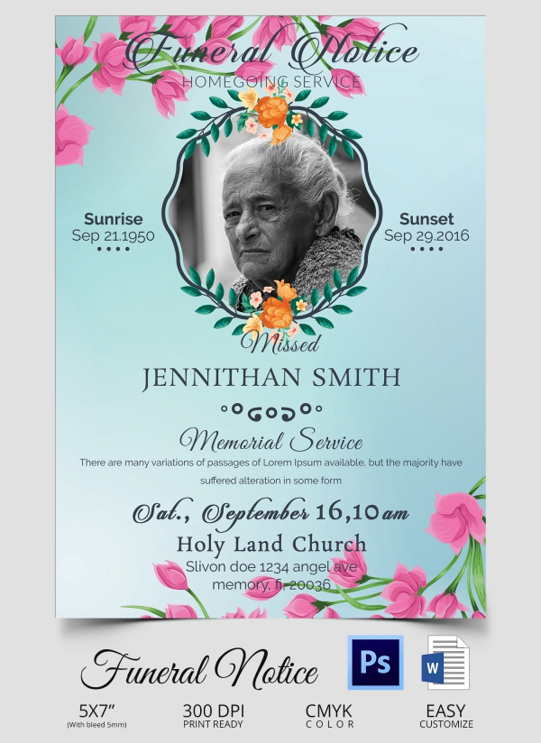 Funeral Notice Template 13  Free Word Excel PDF PSD Format Download