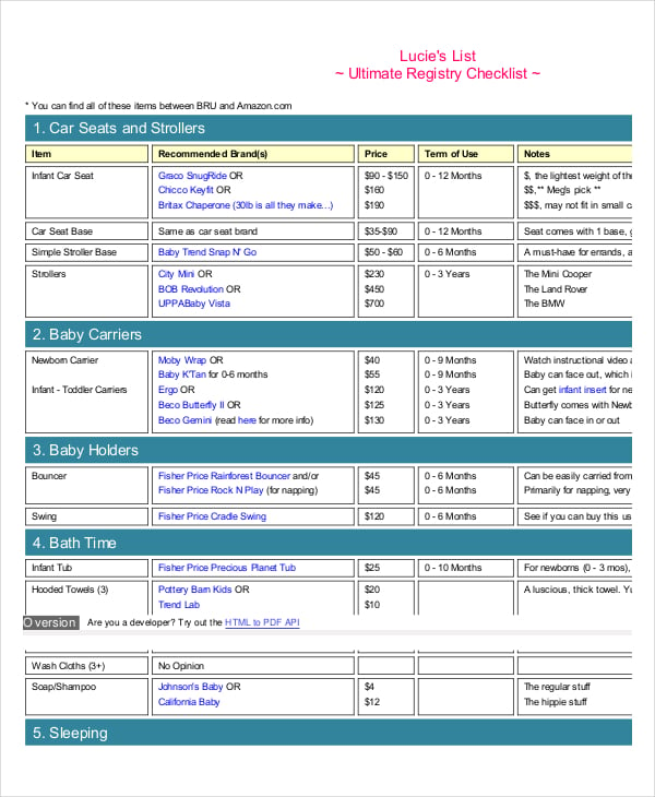 printable ultimate baby registry checklist
