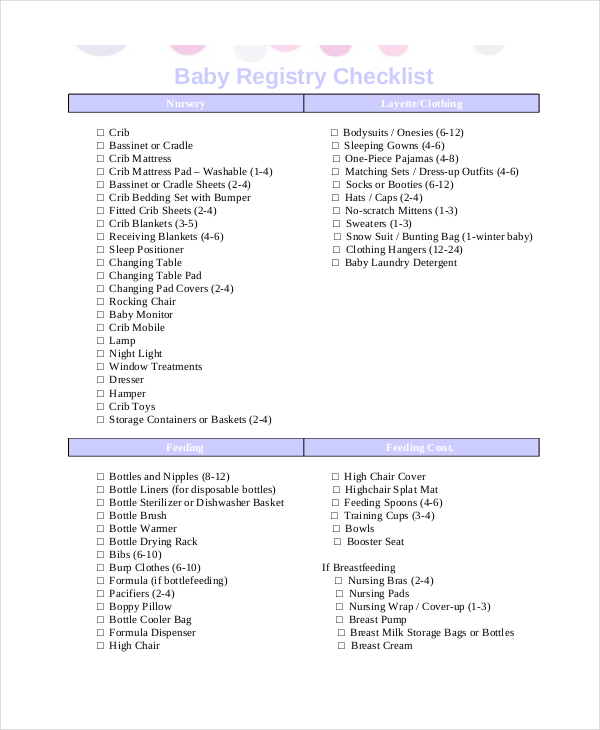 Baby Registry Checklist 12+ Free Word, PDF, PSD Documents Download