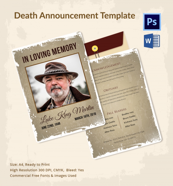 Death Announcement 5 Word PSD Format Download