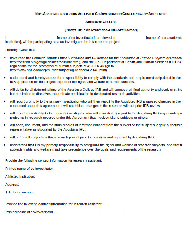 research confidentiality agreement template