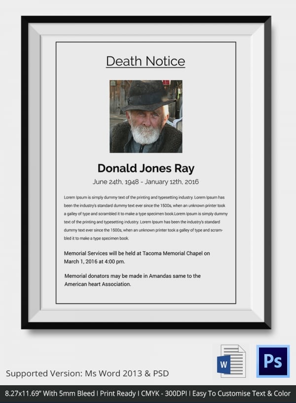 Death Notices 16+ Printable Word, Excel, PDF Format Download!