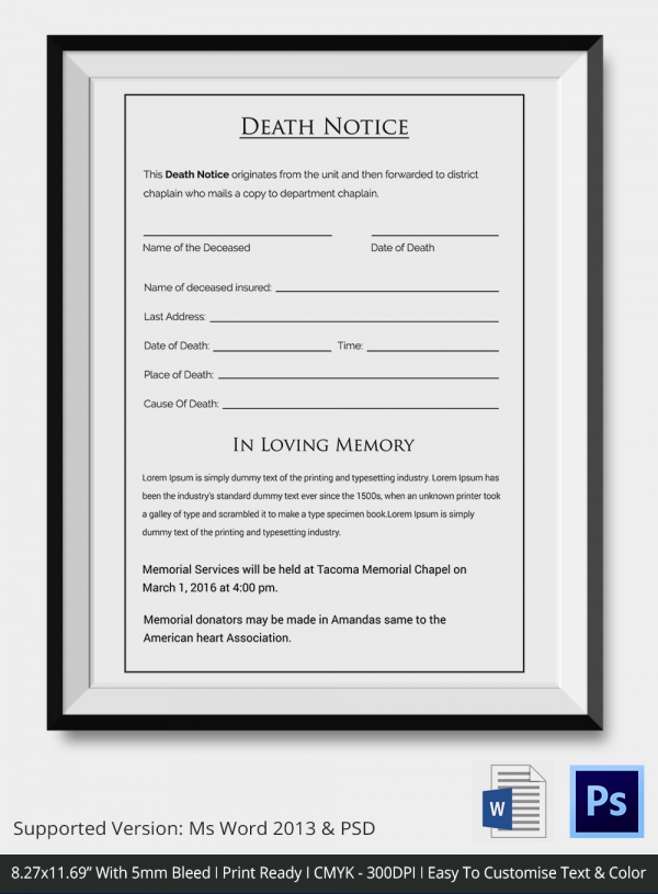 Free Death Announcement Template Word