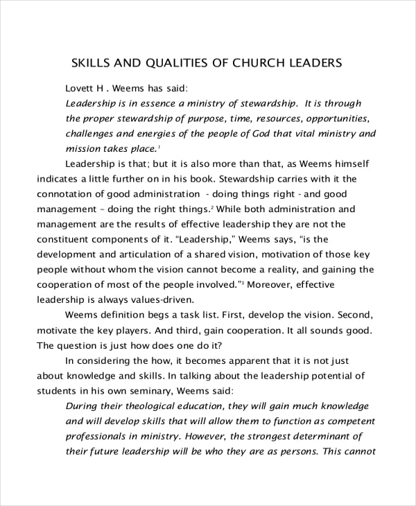 church leadership qualities example