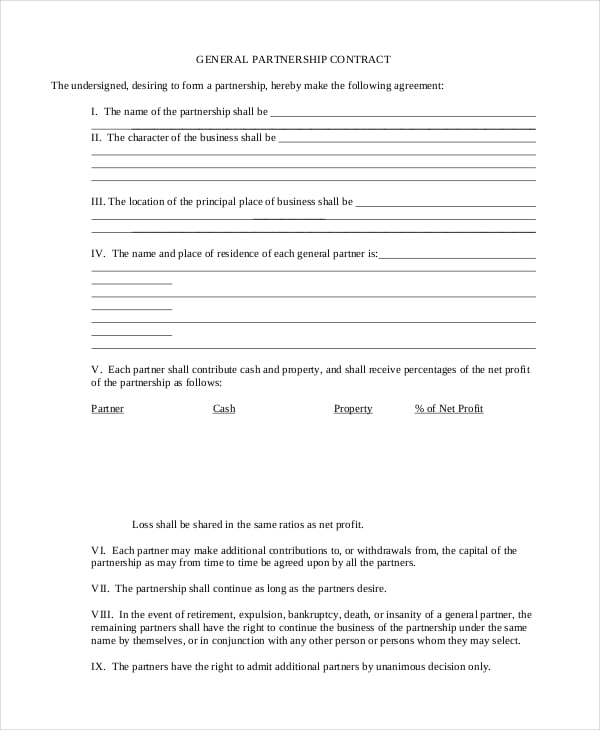 general partnership contract template