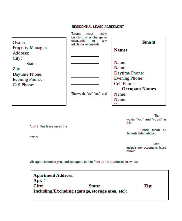 residential lease agreement template