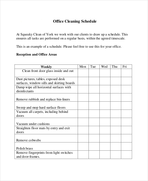 office cleaning roster template