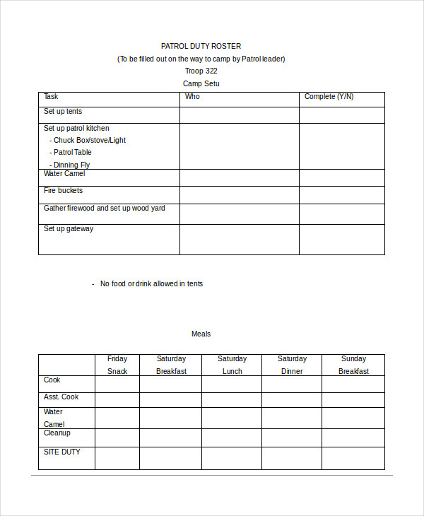 cleaning duty roster template