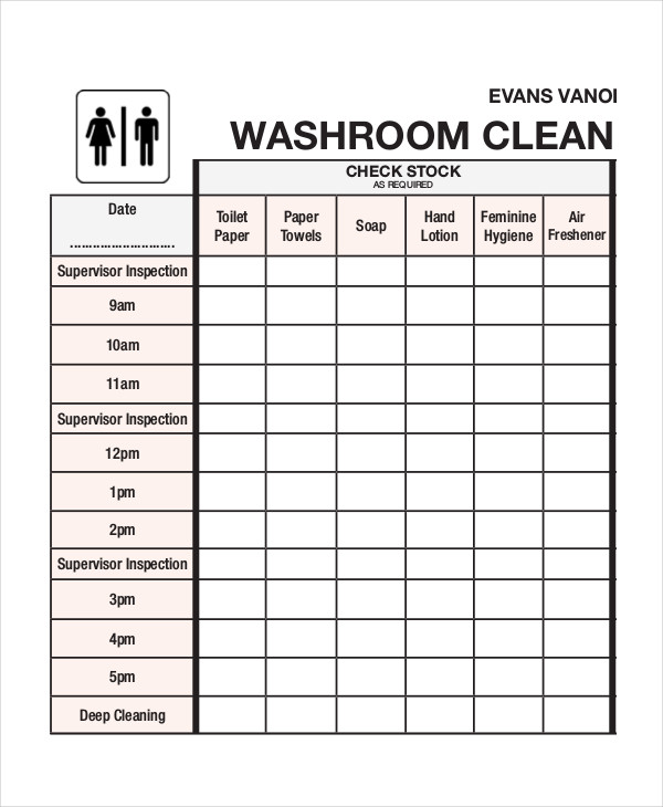 Toilet Cleaning Chart Format