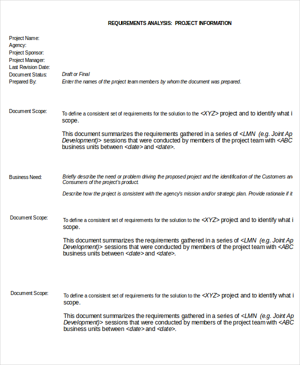 7 Requirement Analysis Templates Word Docs Pdf 9731