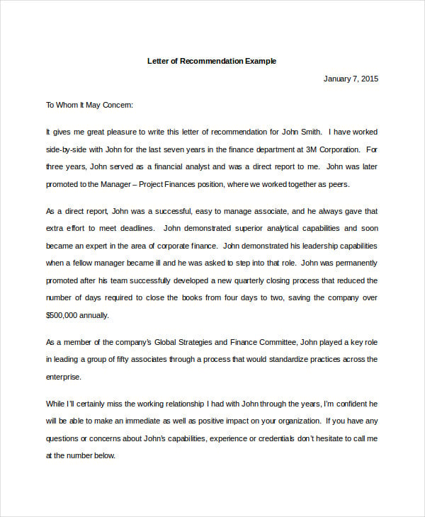 business recommendation letter