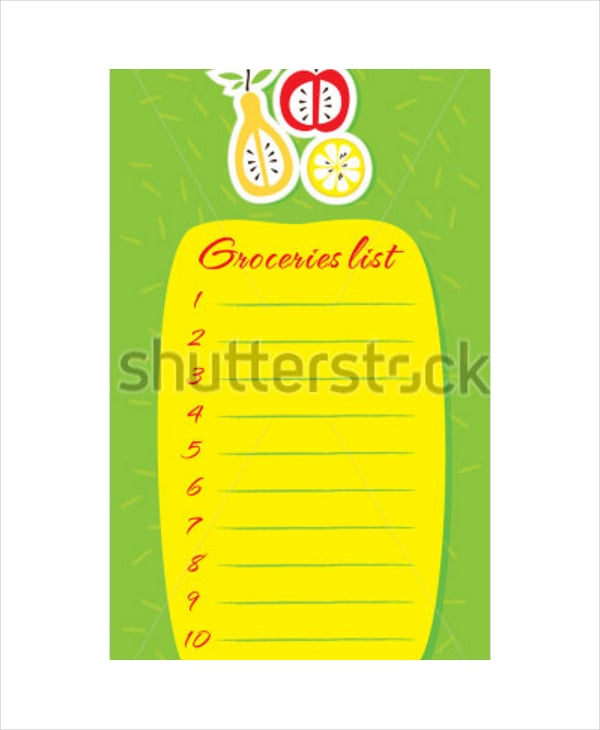 grocery shopping list template
