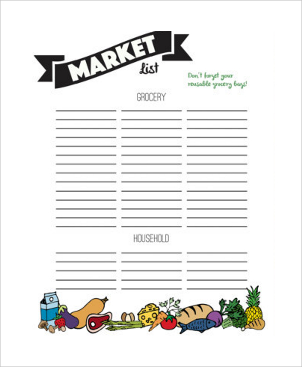 printable grocery list template