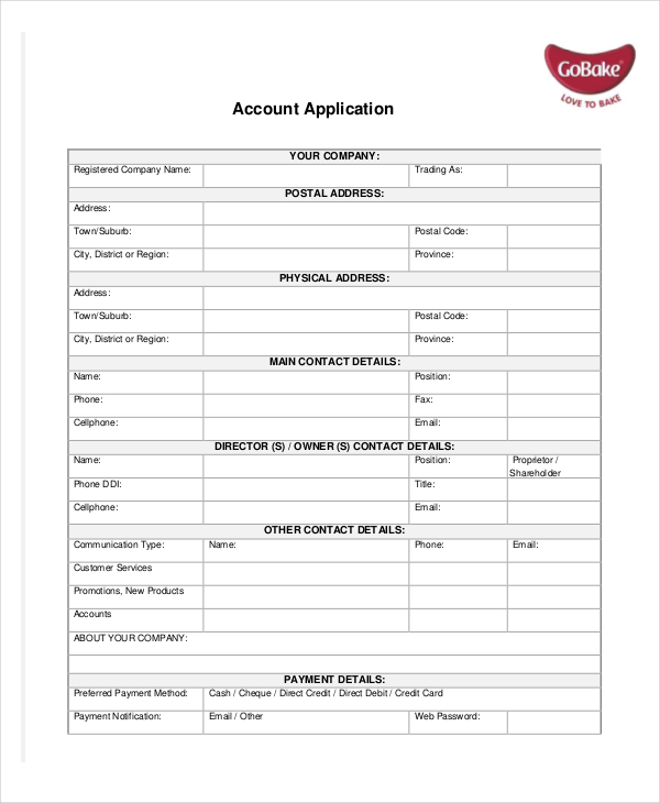 account application template