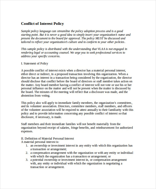 conflict of interest policy template