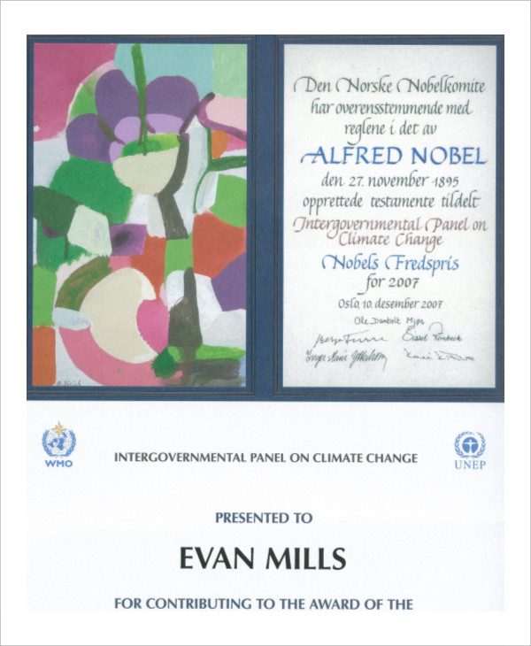 nobel prize certificate